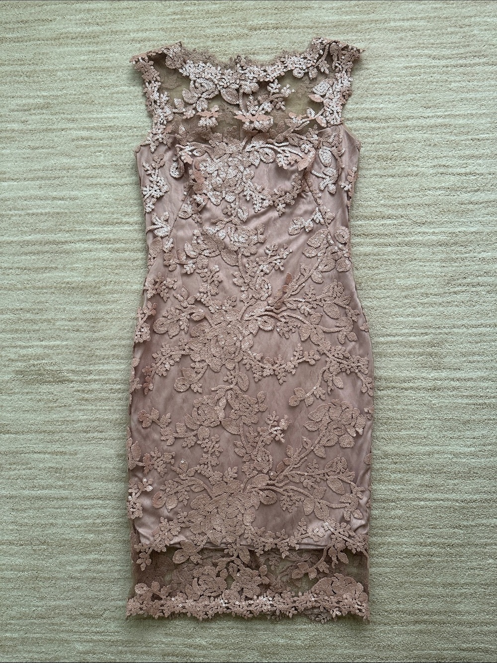 Tadashi Shoji Blush Pink Sequin Floral Lace Midi Dress Cocktail Wedding Size 4 - Picture 7 of 17